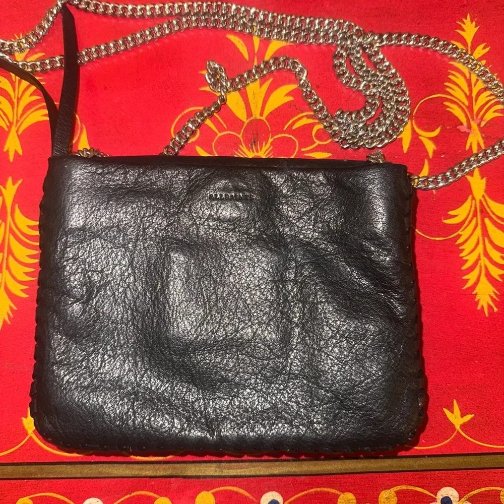 All Saints Black whipstitch cross body purse silver chain - Picture 3 of 13